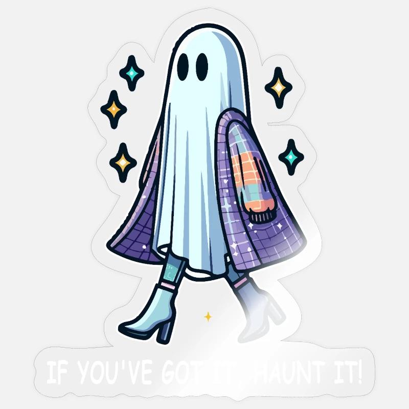 Chic ghost in boots and jacket Sticker size S (10 x 10 cm)
