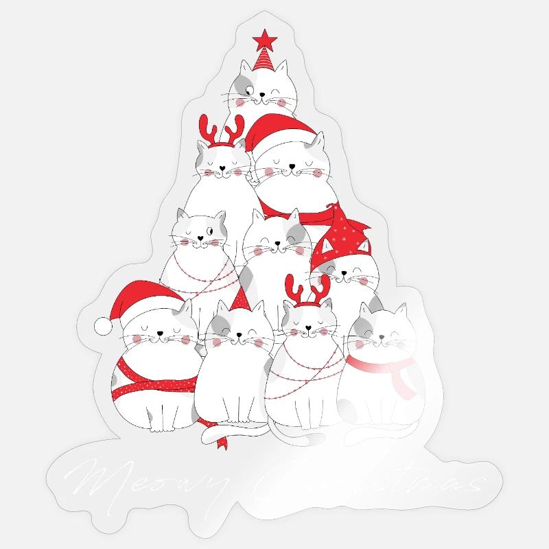 Meowy Christmas Cat Tree - Sticker size S (10 x 10 cm) - transparent glossy