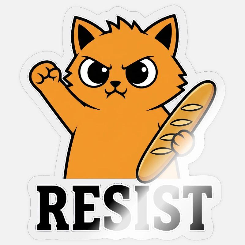 Resist Cat with Baguette Funny Protest - Sticker size S (10 x 10 cm) - transparent glossy