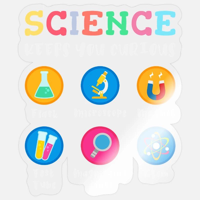La science suscite la curiosité - Sticker taille S (10 x 10 cm) - brillant transparent