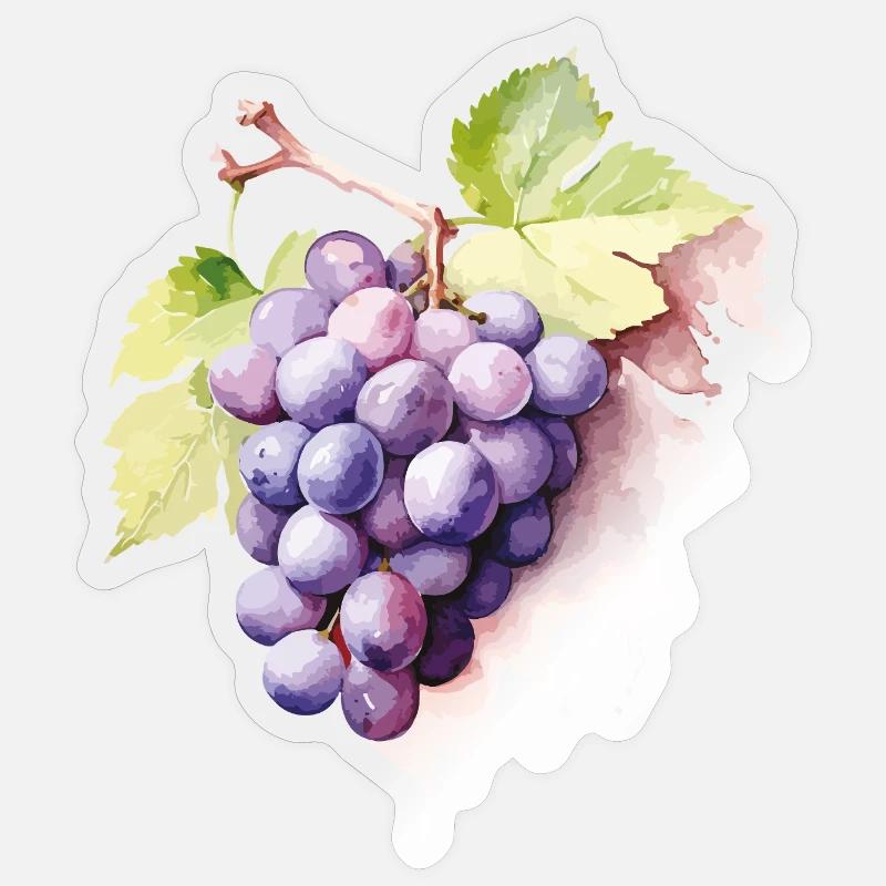 Grappe d’aquarelle de raisins - Sticker taille S (10 x 10 cm) - brillant transparent