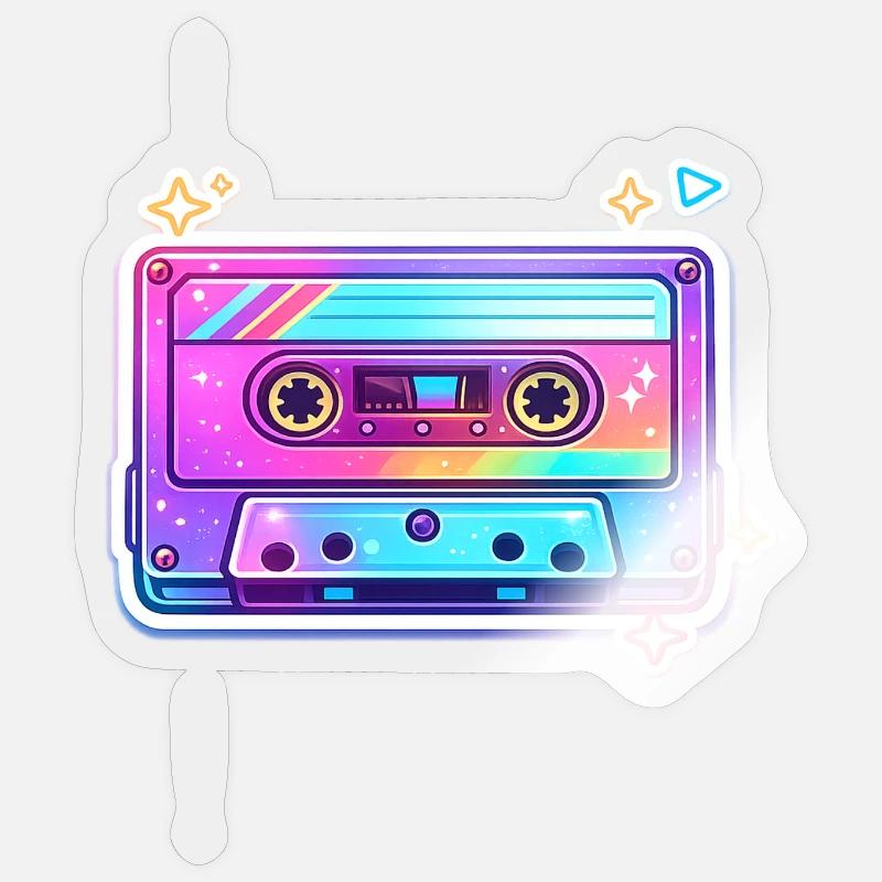 Neon Regenbogen Kassette Sticker - Sticker Größe S (10 x 10 cm) - Transparent glänzend