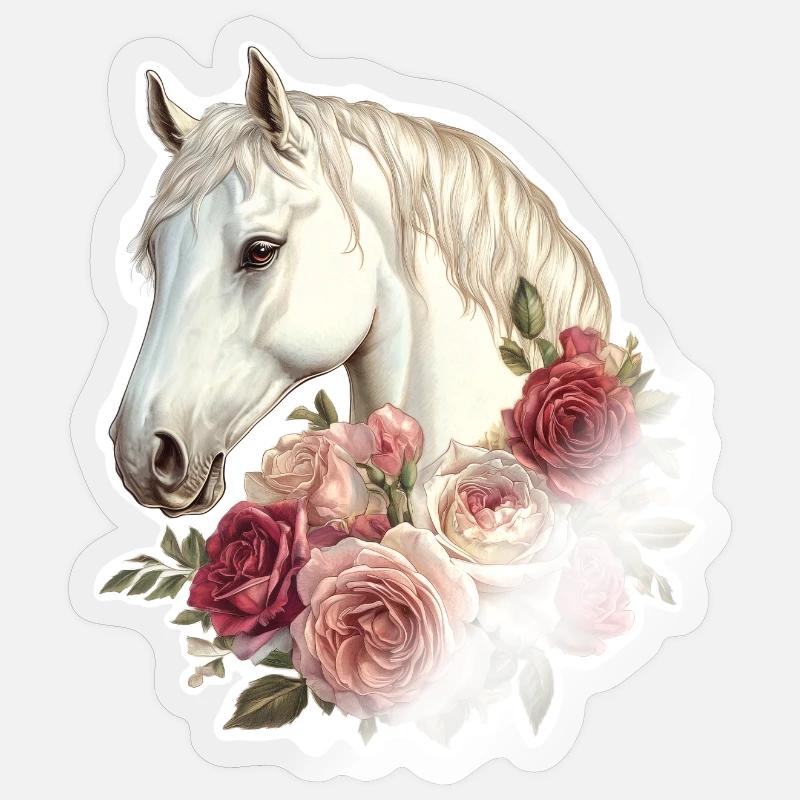 Pferd mit Blumen Sticker Größe S (10 x 10 cm)