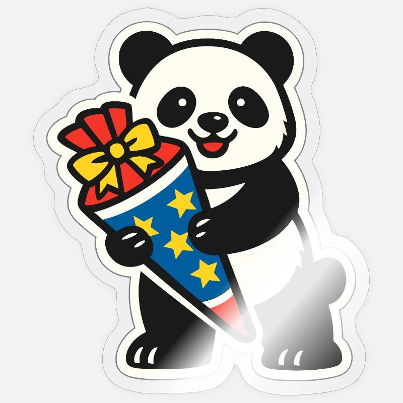 Panda Bär Ich bin 1. Klasse Einschulung Geschenk Sticker Größe S (10 x 10 cm)