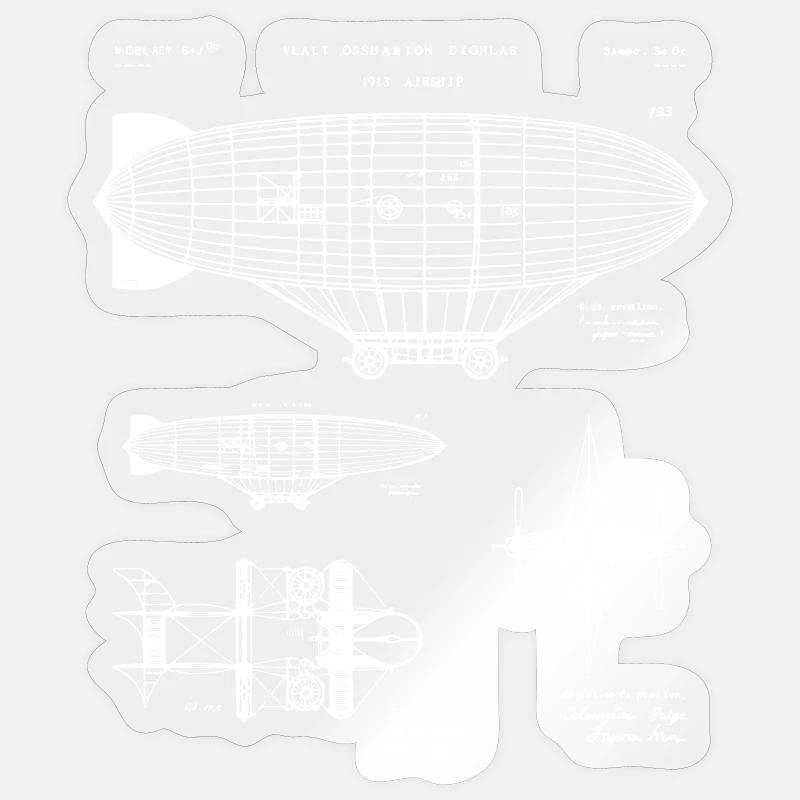 Zeppelin-Bauplan-Skizze - Sticker Größe S (10 x 10 cm) - Transparent glänzend