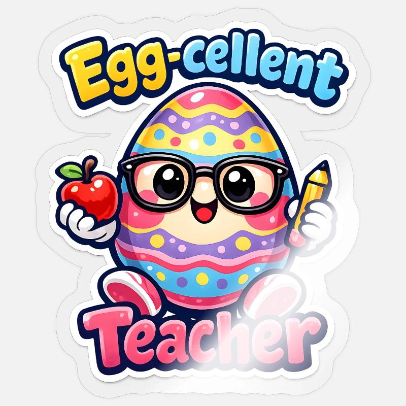 Eggcellent Teacher Cartoon Easter Egg Sticker size S (10 x 10 cm)