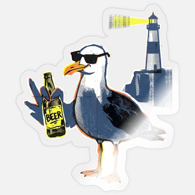 Bière Cool Seagull Lighthouse Sticker taille S (10 x 10 cm)