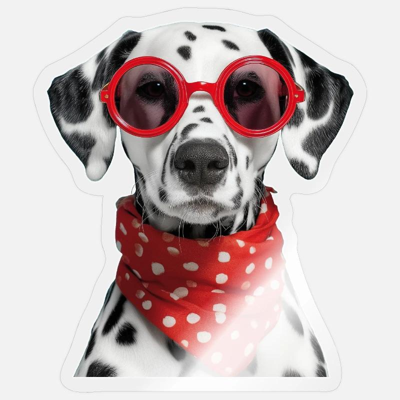 Dalmatiner Hund mit Brille - Sticker Größe S (10 x 10 cm) - Transparent glänzend