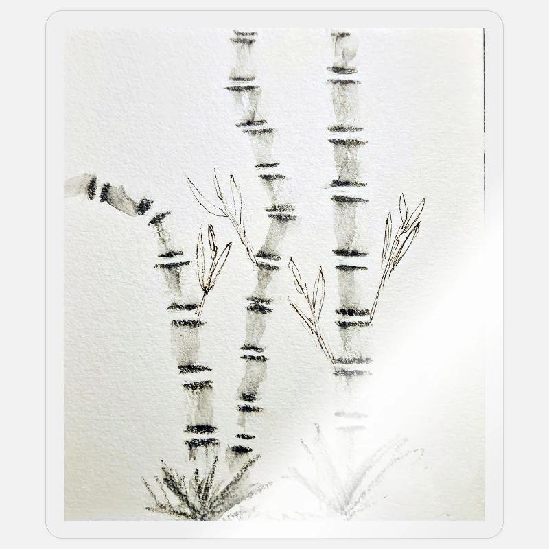 Dessin en bambou à l’encre - Sticker taille S (10 x 10 cm) - brillant transparent