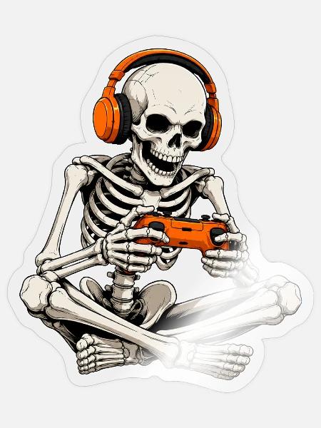 Gaming Skeleton mit Controller - Sticker Größe S (10 x 10 cm) - Transparent glänzend