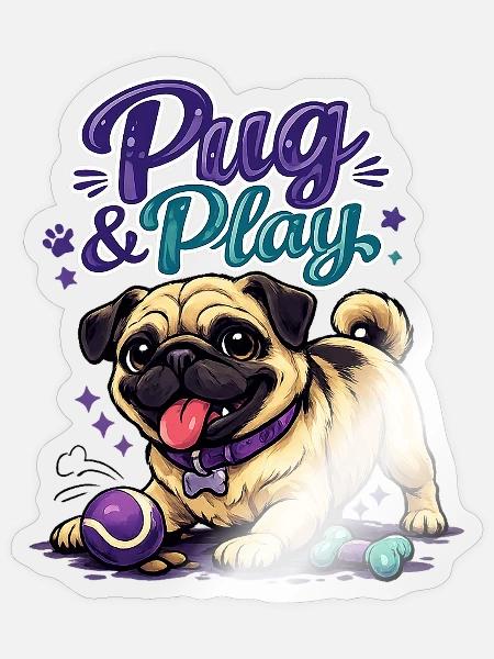 Mops & Spielzeugzeit - Sticker Größe S (10 x 10 cm) - Transparent glänzend