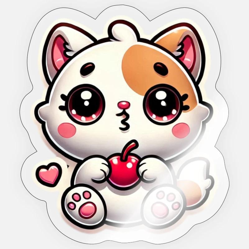 Rêve de chat mignon avec cerise - Sticker taille S (10 x 10 cm) - brillant transparent