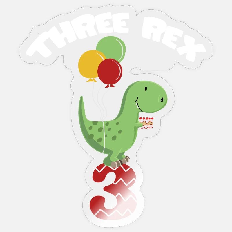 Three Rex - Dritter Geburtstag Junge - 3 Jahre - Sticker Größe S (10 x 10 cm) - Transparent glänzend