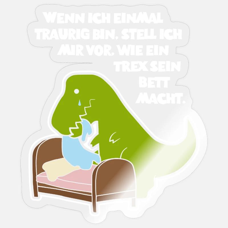 T-Rex beim Bett machen - Design - Sticker Größe S (10 x 10 cm) - Transparent glänzend
