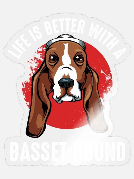 Leben ist besser mit dem Basset Hound - Sticker Größe S (10 x 10 cm) - Transparent glänzend
