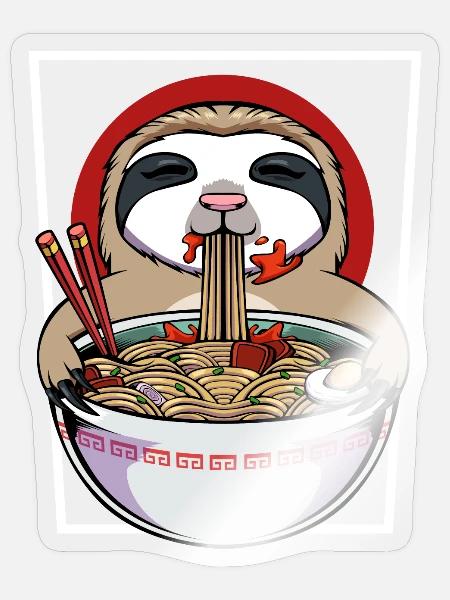 Faultier Ramen Fiesta - Sticker Größe S (10 x 10 cm) - Transparent glänzend