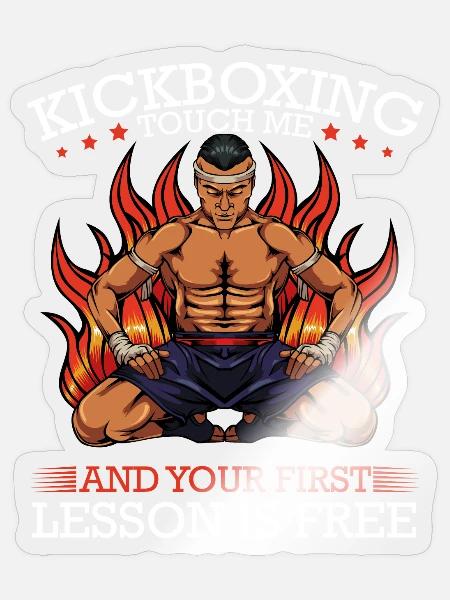 Kickboxen Feuer: Erste Lektion Frei - Sticker Größe S (10 x 10 cm) - Transparent glänzend