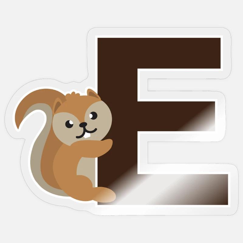 Un E comme l'écureuil qui pend sur le E Sticker taille S (10 x 10 cm)