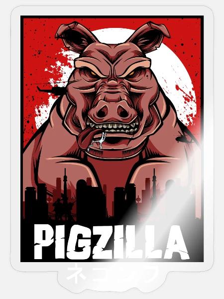 Pigzilla Stadtkaiju - Sticker Größe S (10 x 10 cm) - Transparent glänzend