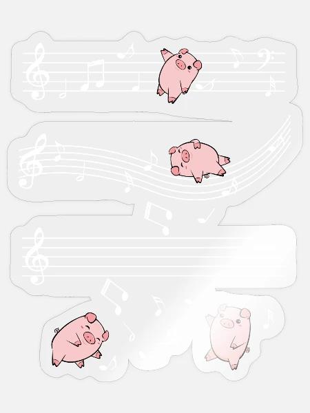 Musikalische Schweine auf Notenlinien - Sticker Größe S (10 x 10 cm) - Transparent glänzend