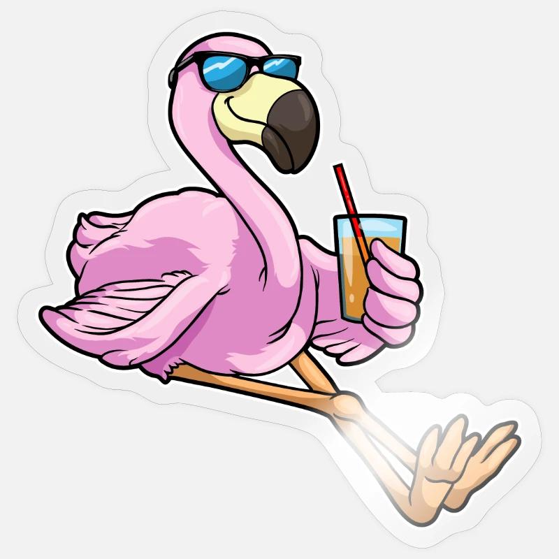 Flamingo mit Getränk mit Strohhalm Sticker Größe S (10 x 10 cm)
