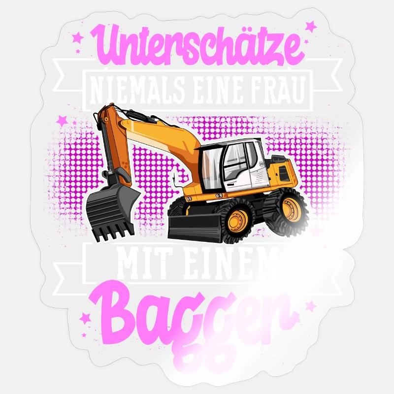 Baggerfahrerin - Sticker Größe S (10 x 10 cm) - Transparent glänzend