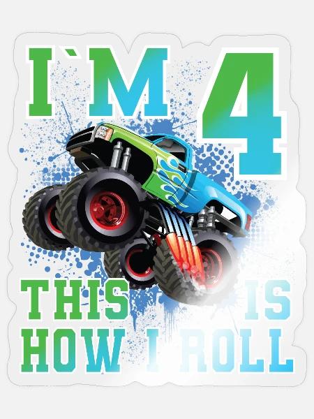 4 Jahre Monstertruck - Sticker Größe S (10 x 10 cm) - Transparent glänzend