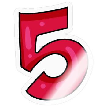 Ziffer 5 Zahl Rot - Sticker Größe S (10 x 10 cm) - Transparent glänzend - Vorne