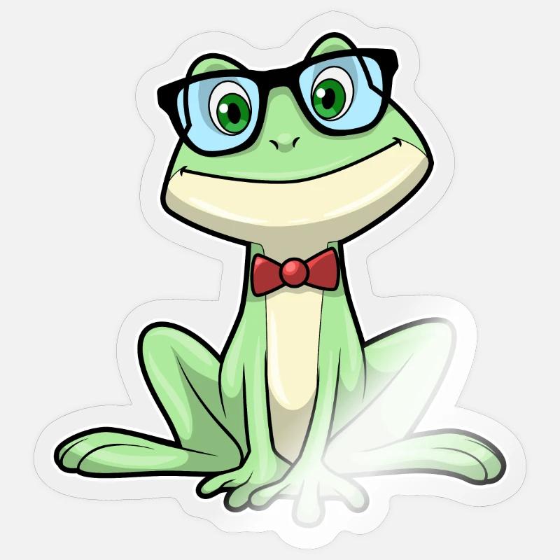 Frosch Nerd Buch Brille - Sticker Größe S (10 x 10 cm) - Transparent glänzend