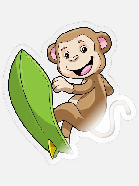 Affe Surfen Surfbrett Sommer - Sticker Größe S (10 x 10 cm) - Transparent glänzend
