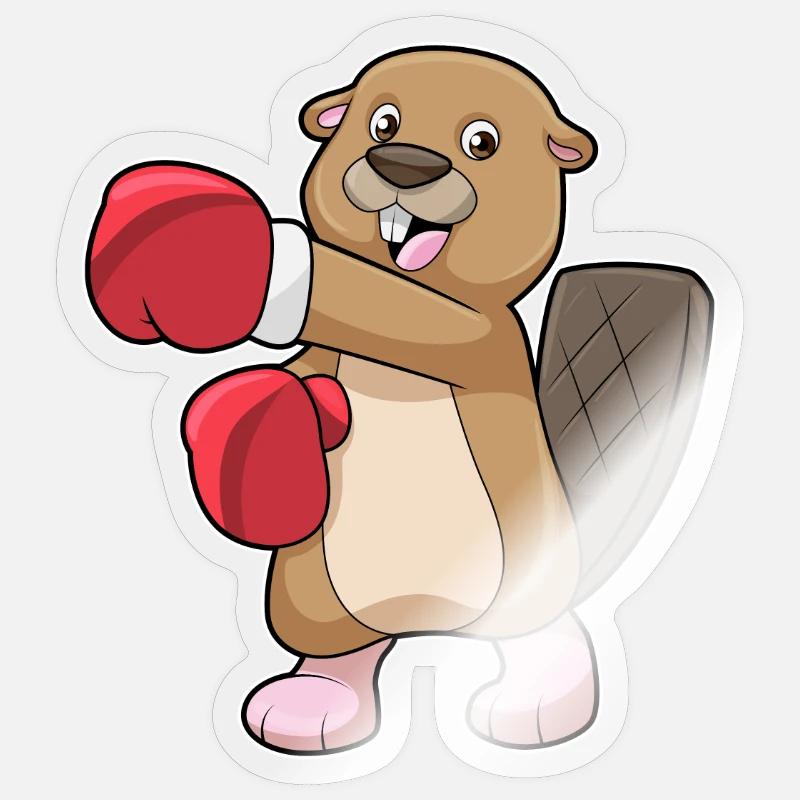 Castors en boxe avec des gants de boxe - Sticker taille S (10 x 10 cm) - brillant transparent