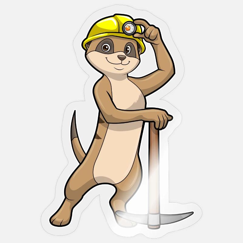 Suricate comme mineur avec pioche - Sticker taille S (10 x 10 cm) - brillant transparent