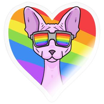 Sphynx Katze - Sphinx-Katze - Regenbogen Herz - Sticker Größe S (10 x 10 cm) - Transparent glänzend - Vorne