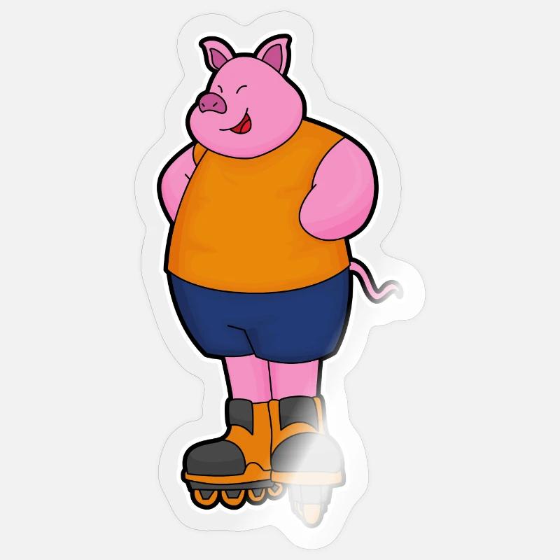 Schwein Inline skating Inline skates - Sticker Größe S (10 x 10 cm) - Transparent glänzend