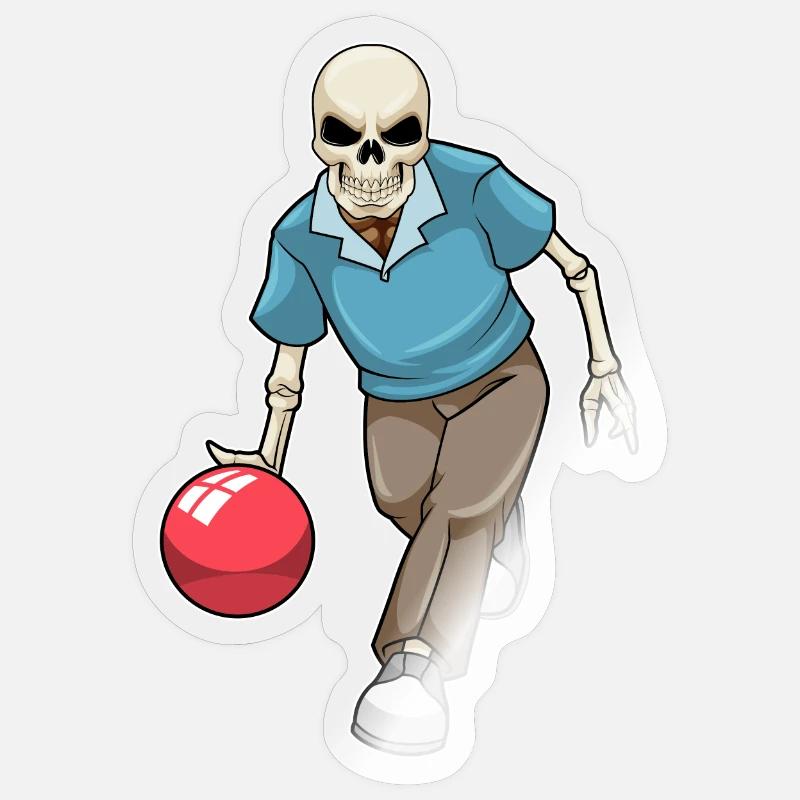 Boule de bowling squelette - Sticker taille S (10 x 10 cm) - brillant transparent
