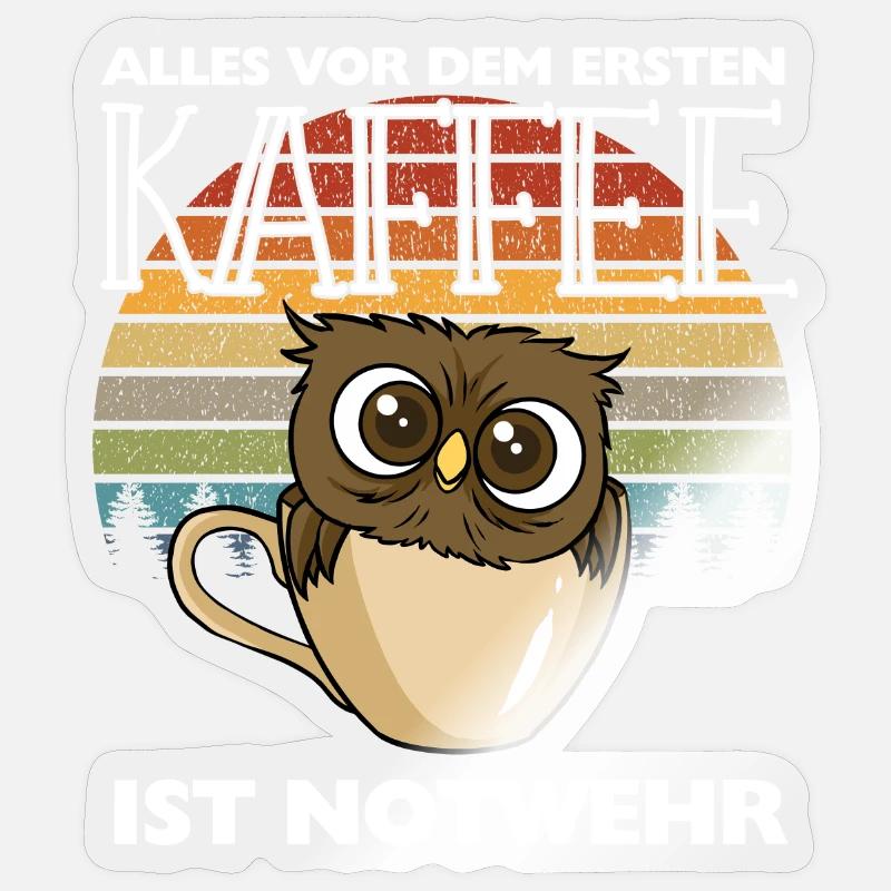 Kaffee Eule Langschläfer Morgenmuffel Koffein - Sticker Größe S (10 x 10 cm) - Transparent glänzend