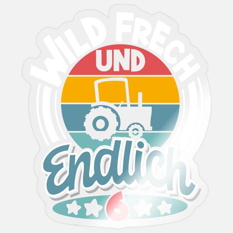 Traktor 6. Geburtstag Kinder - Sticker Größe S (10 x 10 cm) - Transparent glänzend