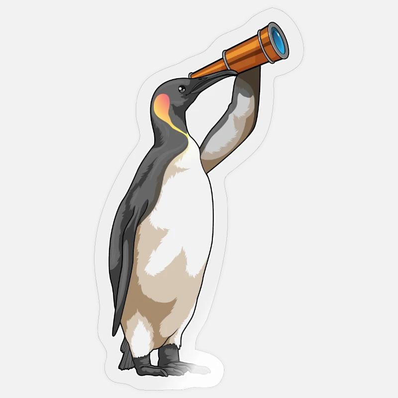 Pingouin avec télescope - Sticker taille S (10 x 10 cm) - brillant transparent