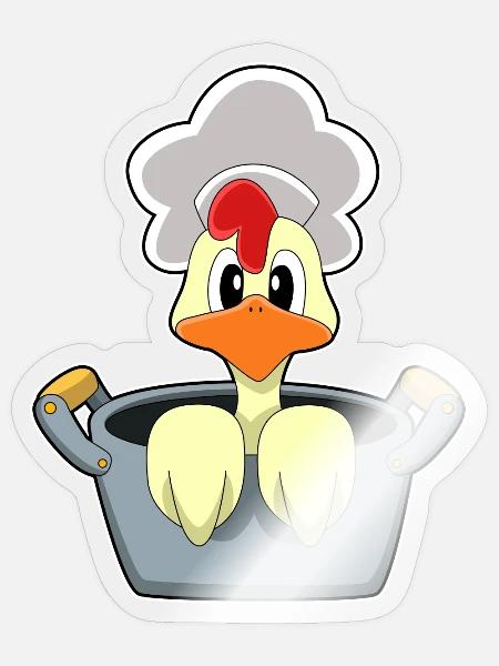 Hühnchen Koch Kochtopf Kochen - Sticker Größe S (10 x 10 cm) - Transparent glänzend