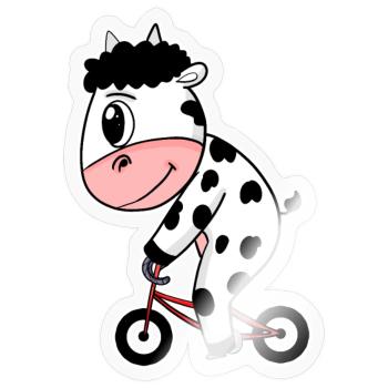 Kuh auf Fahrrad - Sticker Größe S (10 x 10 cm) - Transparent glänzend - Vorne