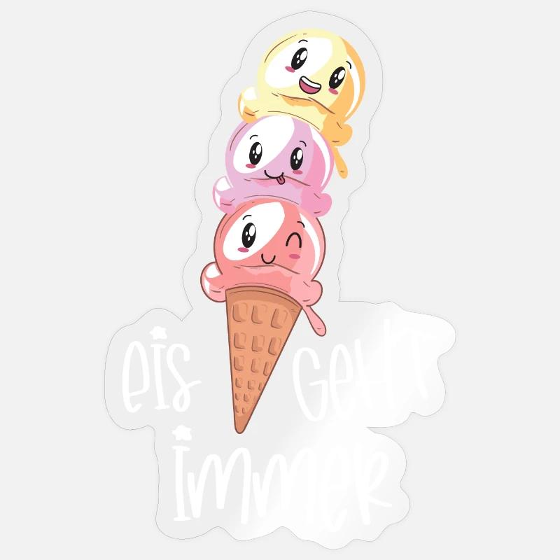 Eiscreme Lover Kawaii "Eis geht immer" - Sticker Größe S (10 x 10 cm) - Transparent glänzend