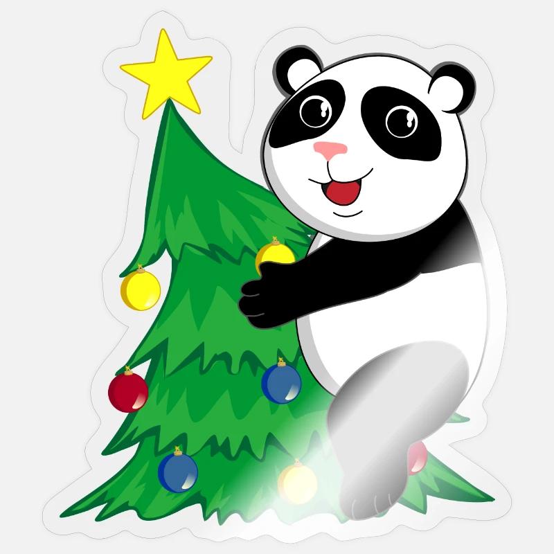 Weihnachts Panda - Sticker Größe S (10 x 10 cm) - Transparent glänzend