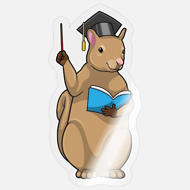 Eichhörnchen als Lehrer mit Buch - Sticker Größe S (10 x 10 cm) - Transparent glänzend