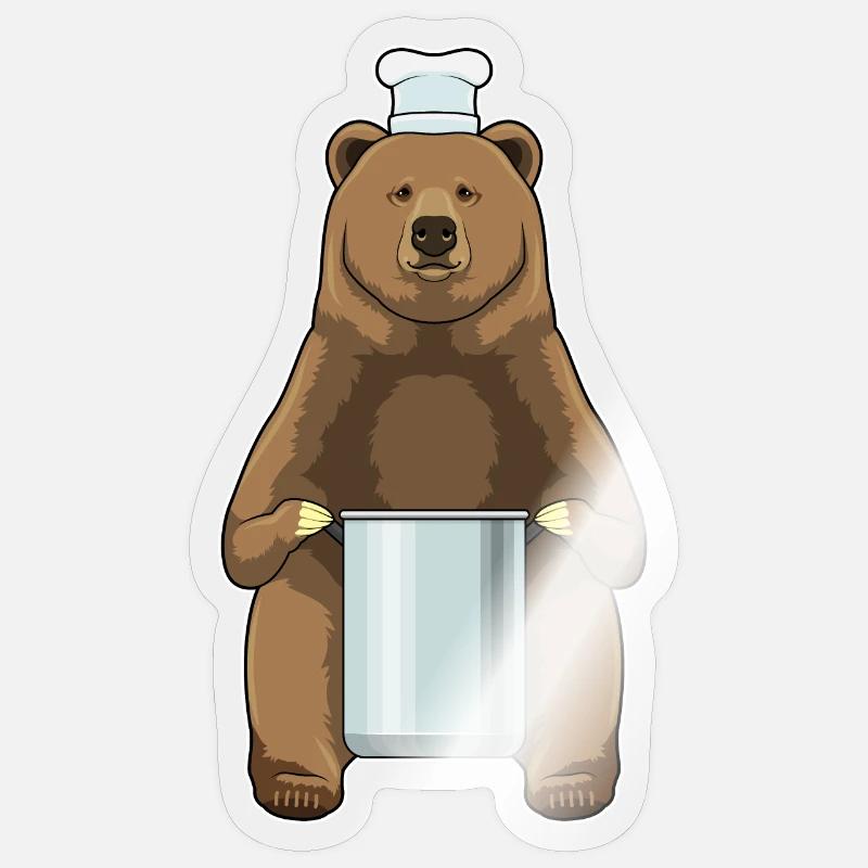 Ours comme cuisinier avec marmite - Sticker taille S (10 x 10 cm) - brillant transparent