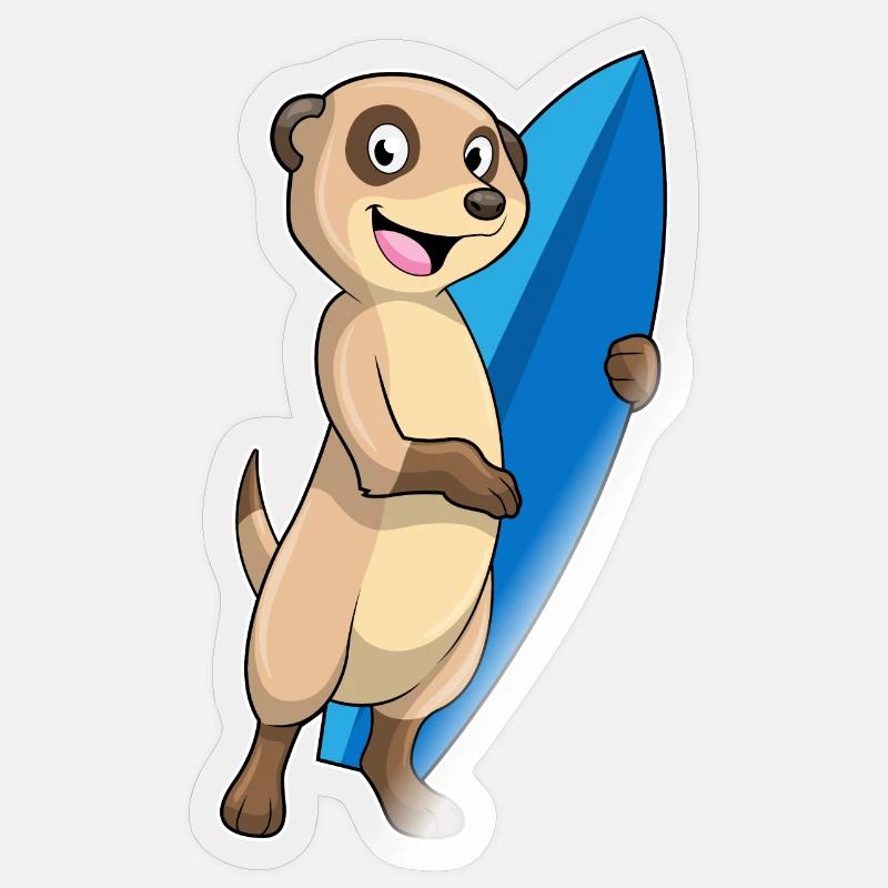 Erdmännchen als Surfer mit Surfbrett - Sticker Größe S (10 x 10 cm) - Transparent glänzend