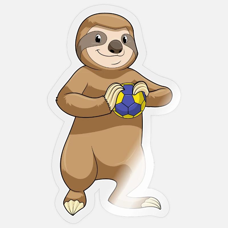 Faultier als Handballspieler mit Handball - Sticker Größe S (10 x 10 cm) - Transparent glänzend