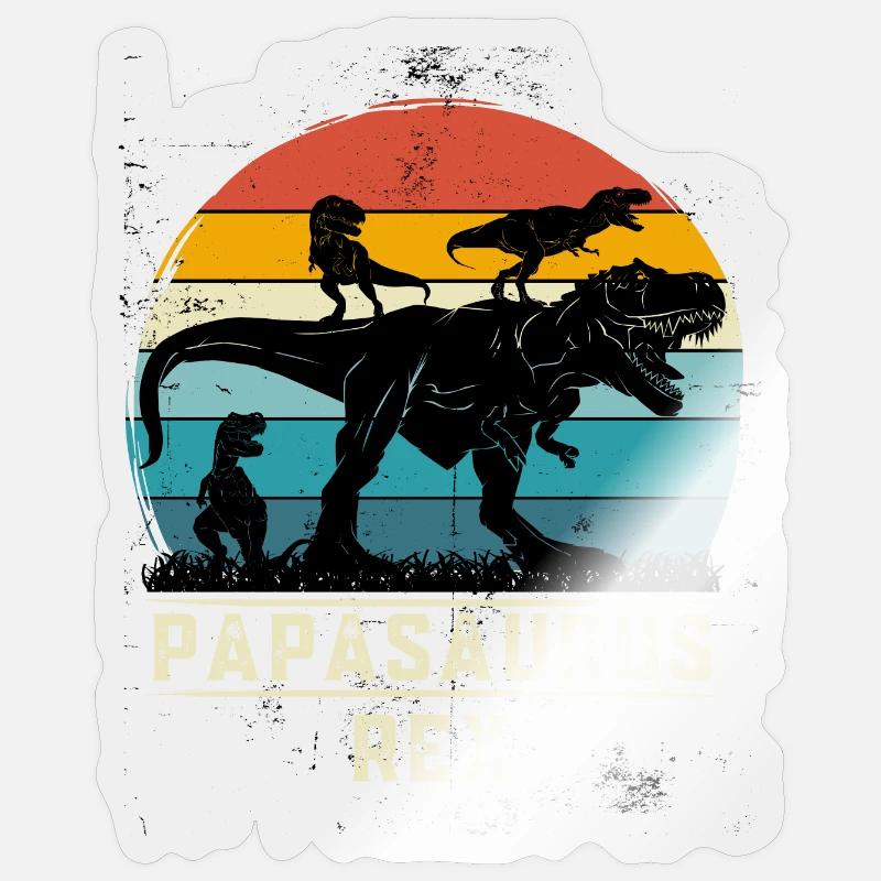 Papasaurus rex Papa T-Rex 3 enfants - Sticker taille S (10 x 10 cm) - brillant transparent