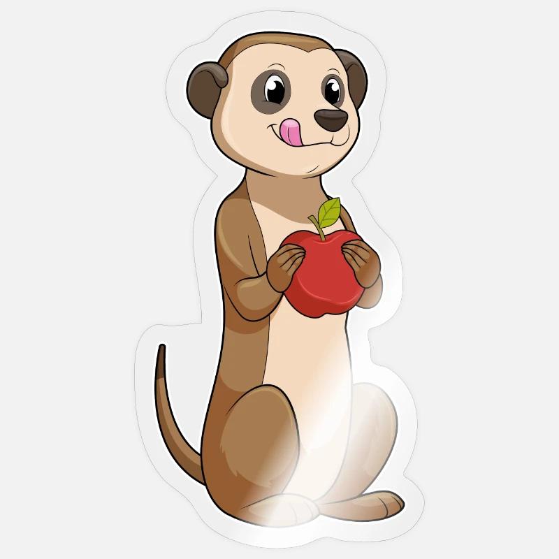 Erdmännchen mit Apfel - Sticker Größe S (10 x 10 cm) - Transparent glänzend