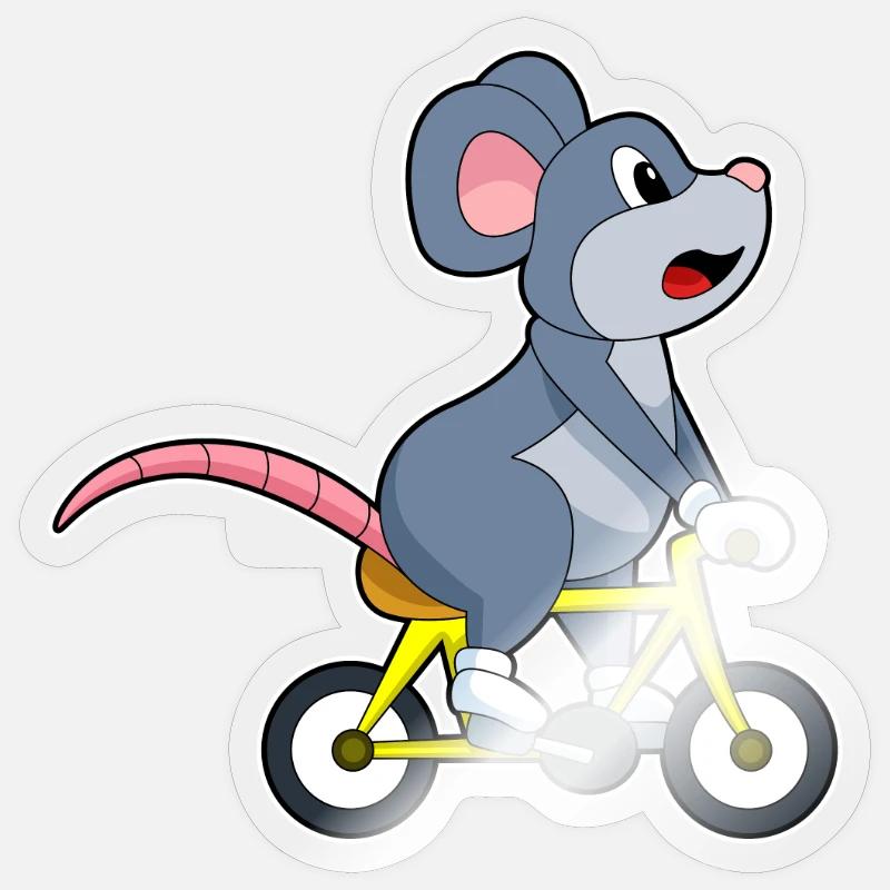 Souris avec vélo - Sticker taille S (10 x 10 cm) - brillant transparent