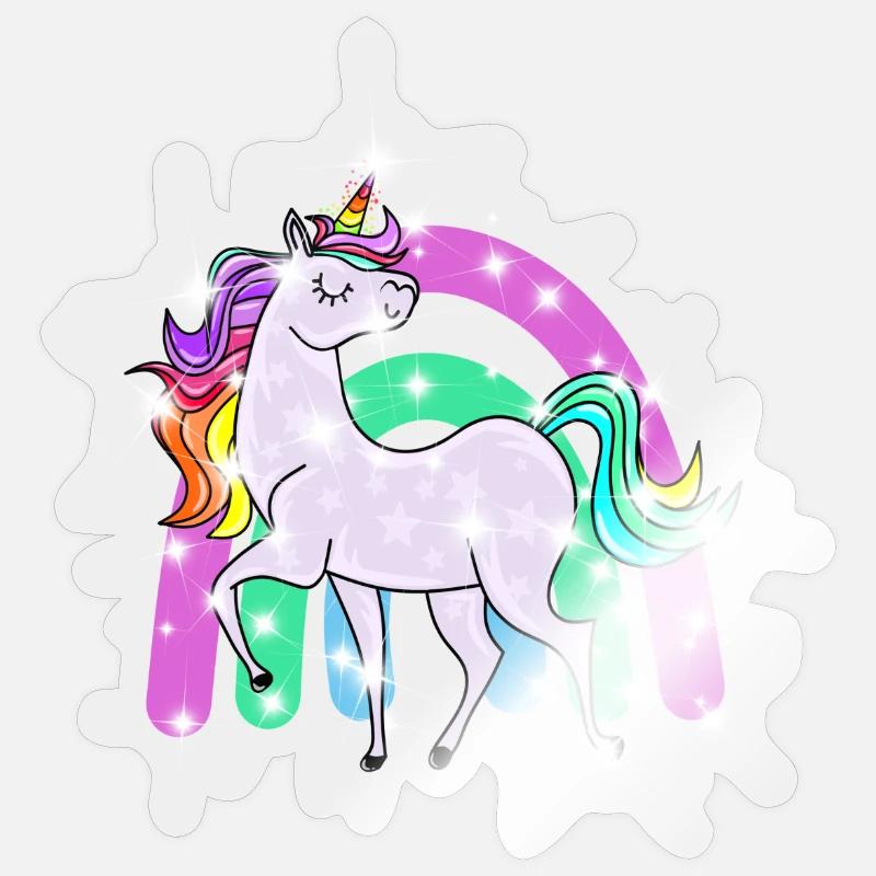 funkelndes Einhorn mit Regenbogen - Sticker Größe S (10 x 10 cm) - Transparent glänzend